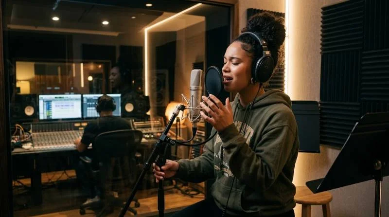 Asia Monet Ray recording new music in the studio
