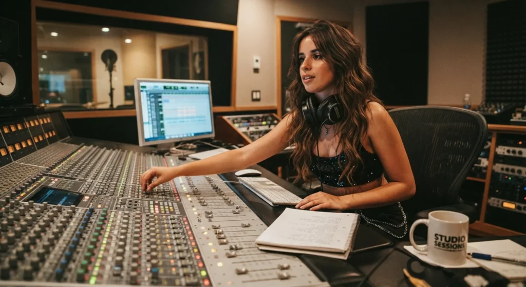 Tate McRae working in a recording studio on new music