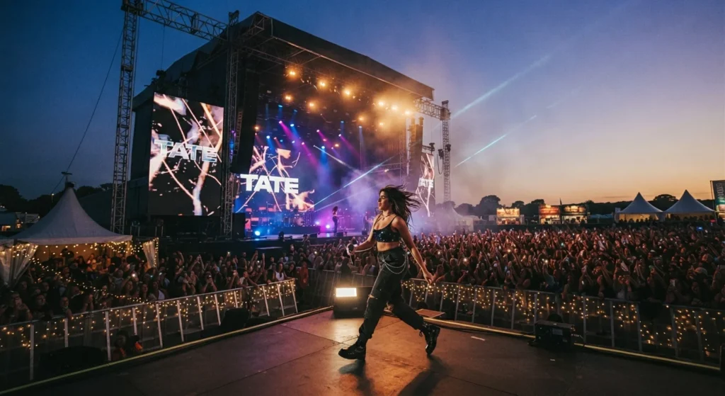 Tate McRae headlining a music festival performance