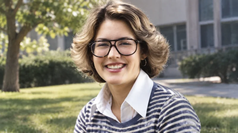 Megan Marshack as a young journalist in a 1970s newsroom