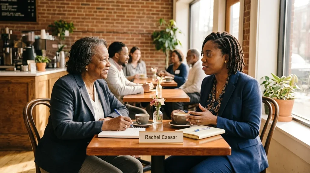 Rachel Caesar mentoring a young professional through SisterMatch