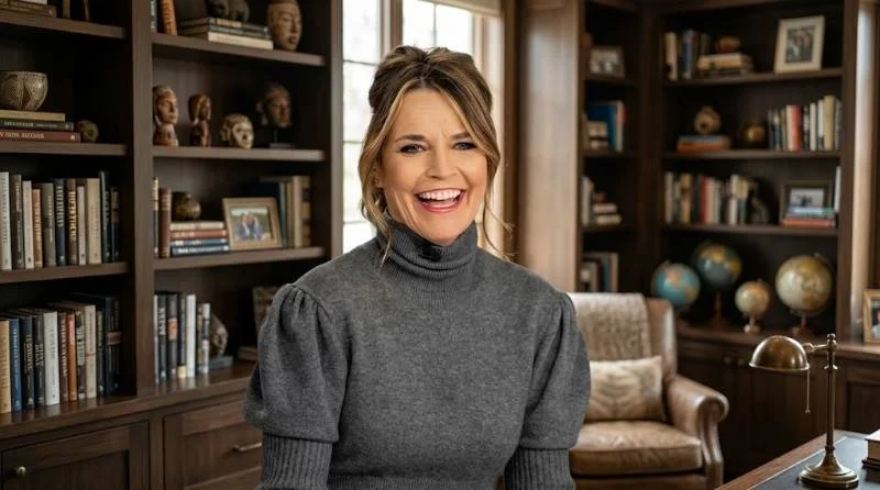 Savannah Guthrie standing next to Today co-stars of different heights